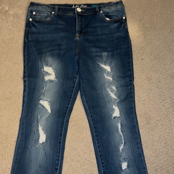 INC Denim Sz 12 skinny leg Regular Fit stretch Jeans ripped distressed high rise - Picture 2 of 10